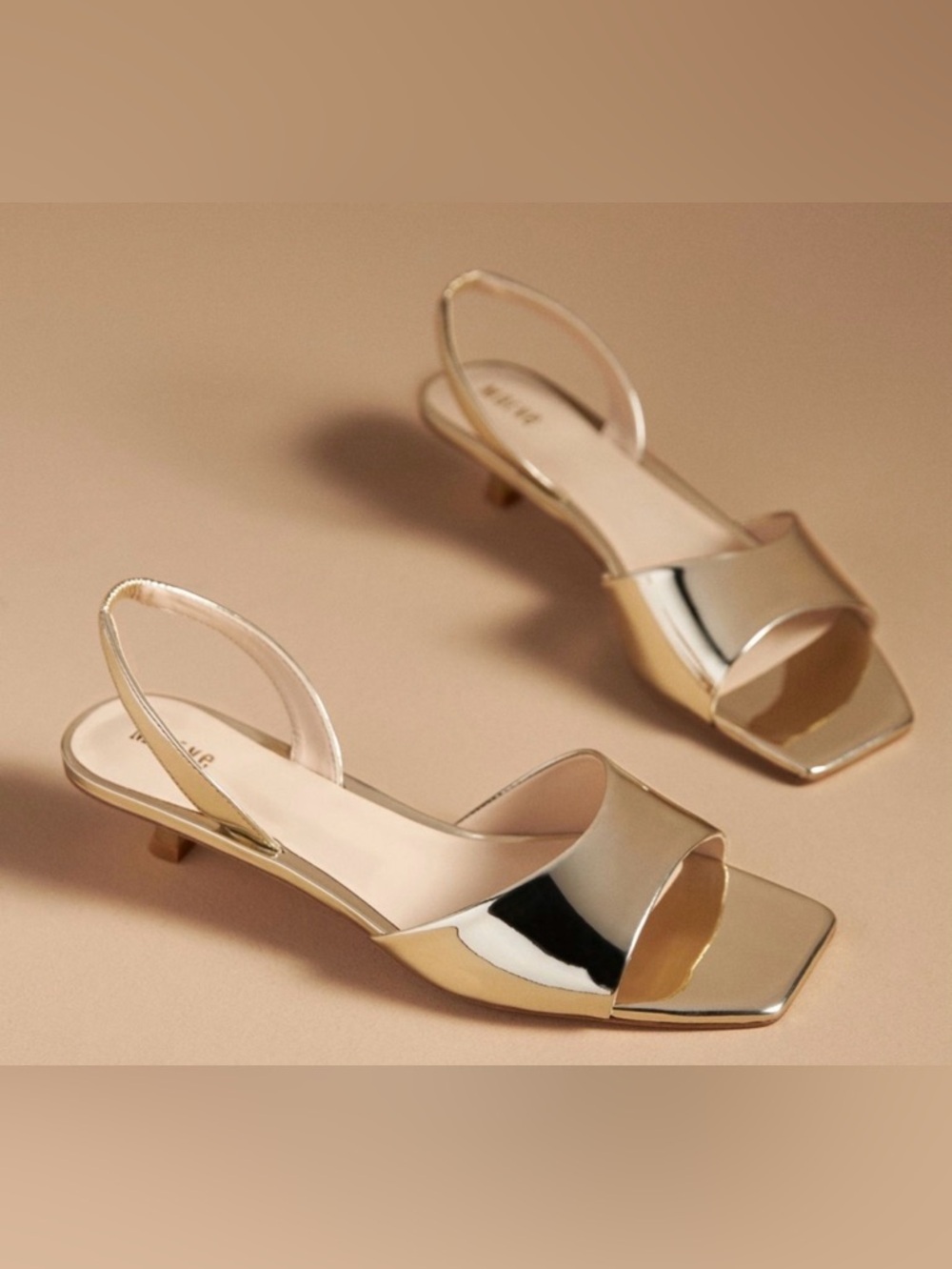 Anthropologie Maeve Square Toe Slingback Kitten Heel {Gold} 7